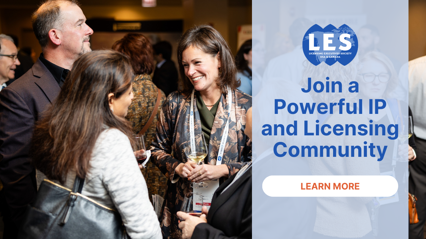 Members of IP and LIcensing companies visit at a conference.